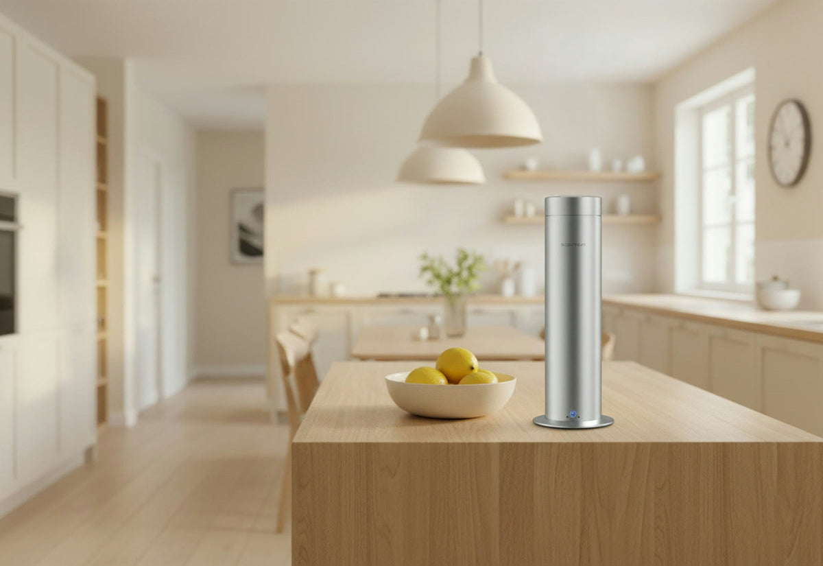 SCENTREAT Pillar cold-air diffuser in an open-plan kitchen