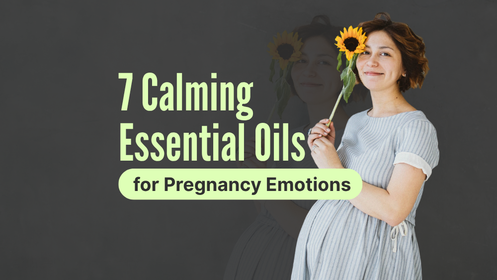 pregnant woman relaxing with essential oils and diffuser, aromatherapy for emotional balance and stress relief during pregnancy
