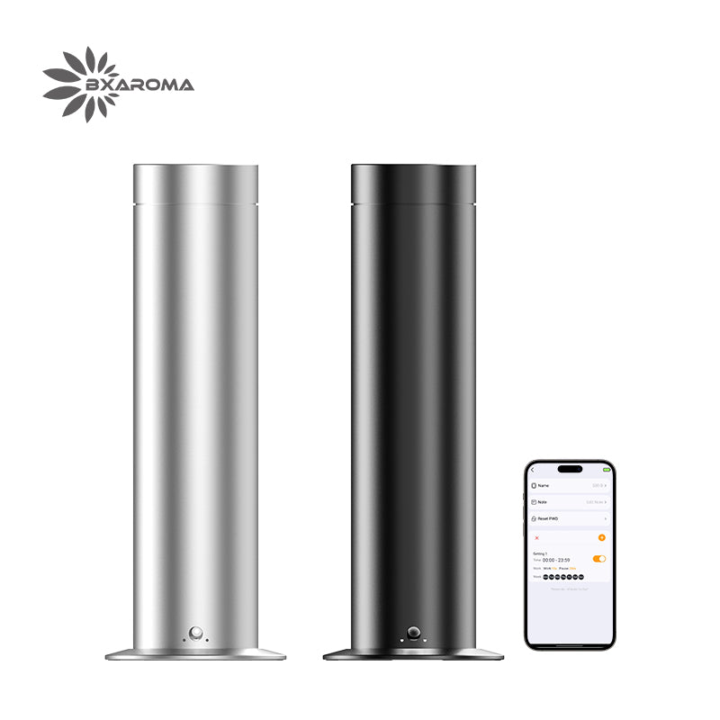 Pillar waterless cold-air diffuser in silver and black aluminum with app control