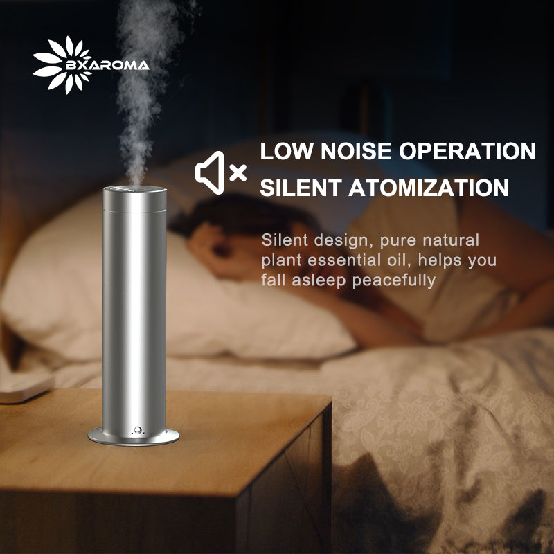 Quiet cold-air diffuser on a bedside table, under 30 dB