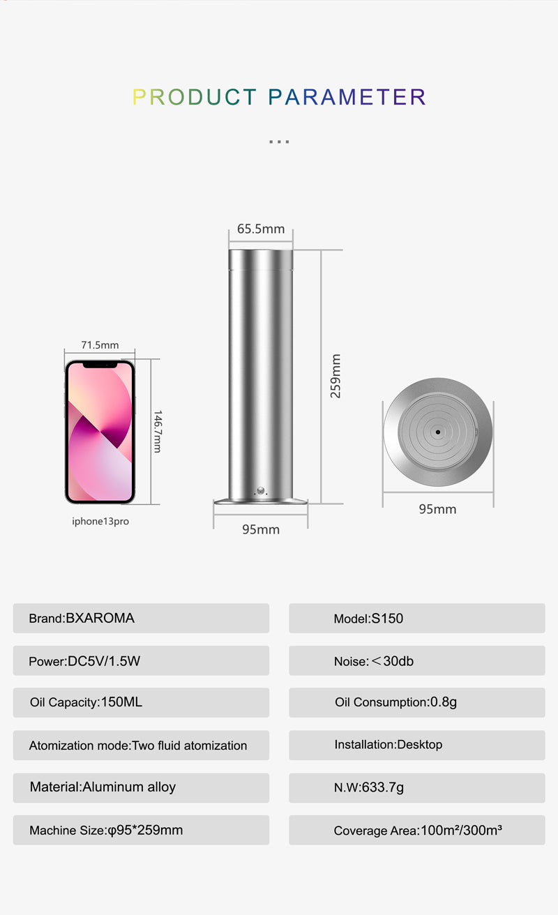 Pillar cold-air diffuser dimensions 95 x 259 mm, 150 ml oil capacity
