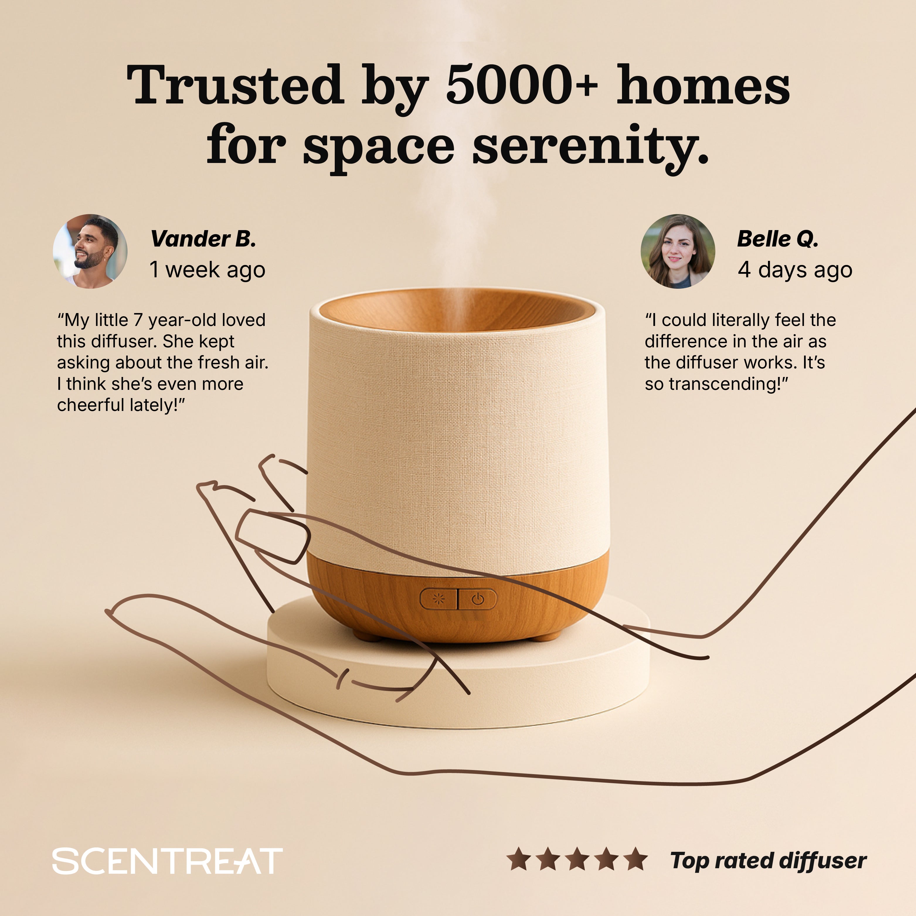 Minimalist Wood Essential Oil Diffuser – 200ml Ultrasonic