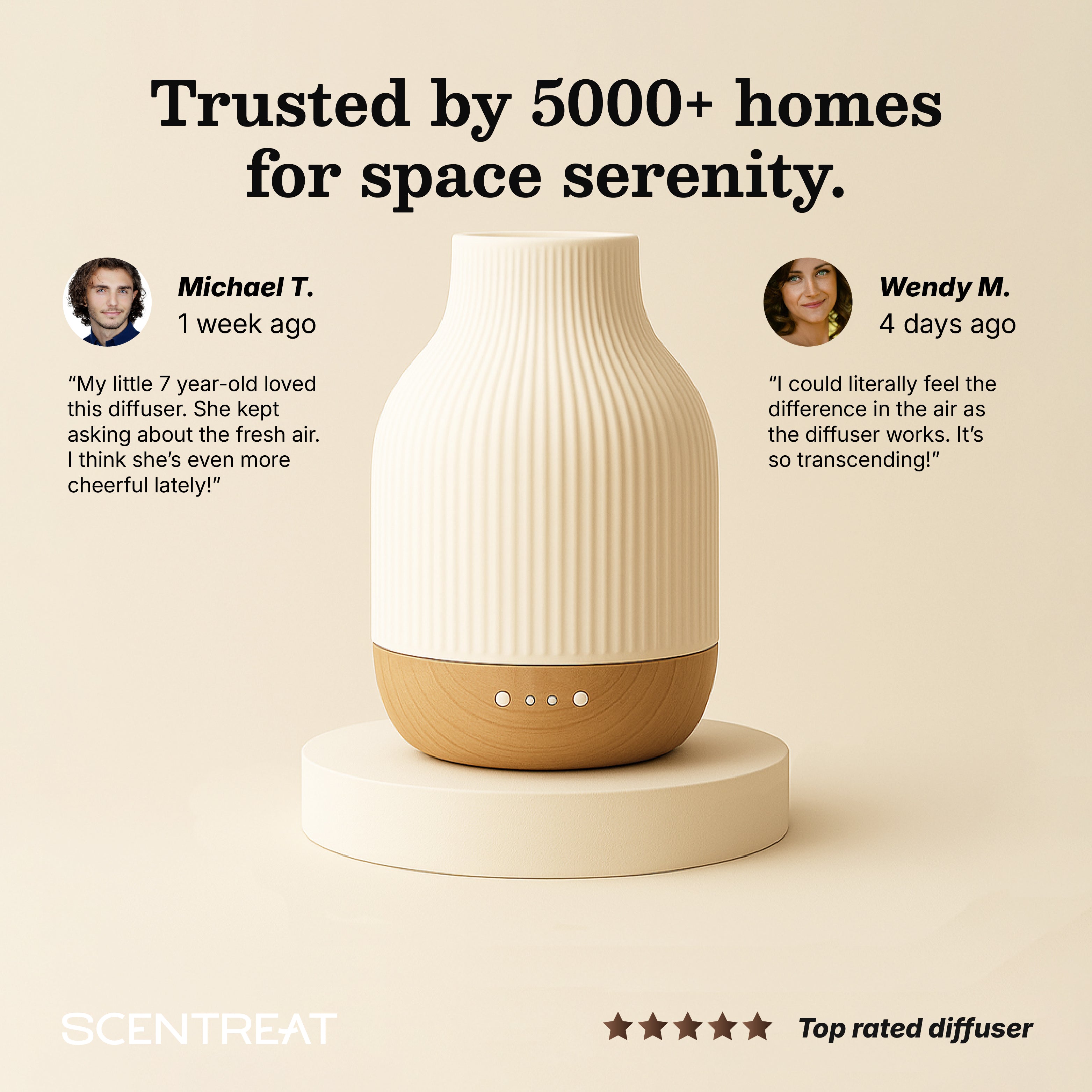 Rubber Wood & Ceramic Ultrasonic Essential Oil Diffuser