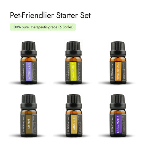 Pet-friendlier 6 essential oil starter set: lavender, chamomile, frankincense, myrrh, ginger, rosemary