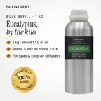 Eucalyptus essential oil 1 kg bulk refill in a SCENTREAT aluminum bottle