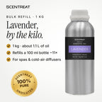 Lavender essential oil 1 kg bulk refill in a SCENTREAT aluminum bottle