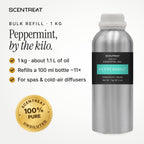 Peppermint essential oil 1 kg bulk refill in a SCENTREAT aluminum bottle
