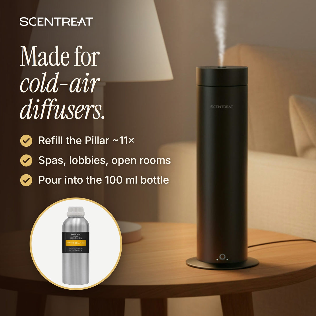 Sweet Orange essential oil 1 kg refill for cold-air diffusers like the SCENTREAT Pillar