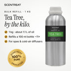 Tea Tree essential oil 1 kg bulk refill in a SCENTREAT aluminum bottle