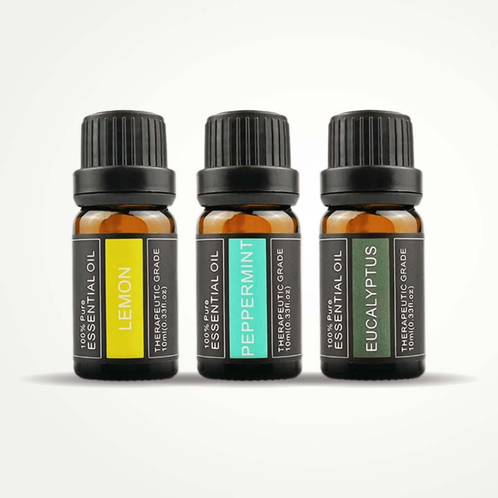 3 Basic Scents essential oil set: Lemon, Peppermint and Eucalyptus 10 ml bottles