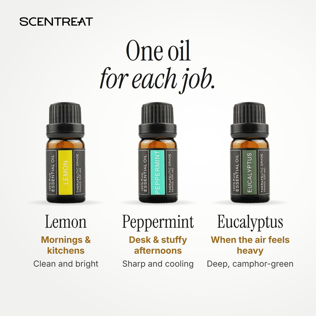 Lemon, Peppermint and Eucalyptus essential oils and what each one is for
