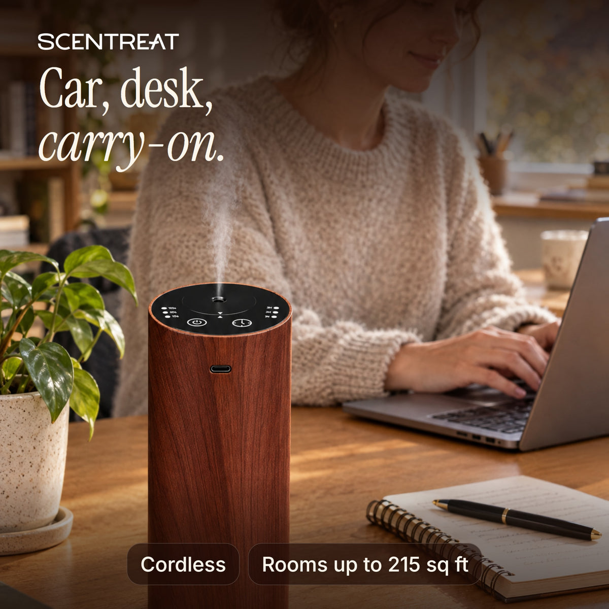 Portable aromatherapy diffuser for the car, desk and travel