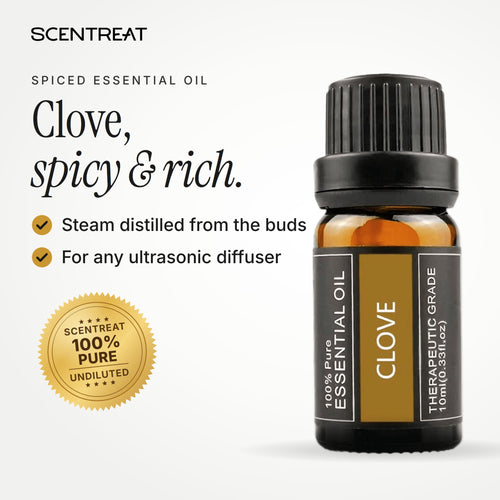 100% pure clove essential oil, spicy, rich, warm, slightly woody