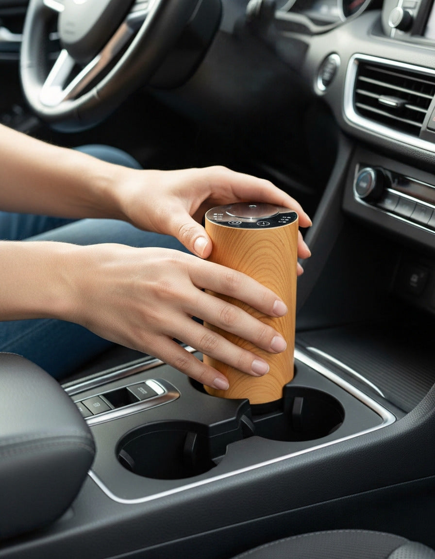 CalmRide setup: Set CalmRide in a cup holder or on a flat surface.