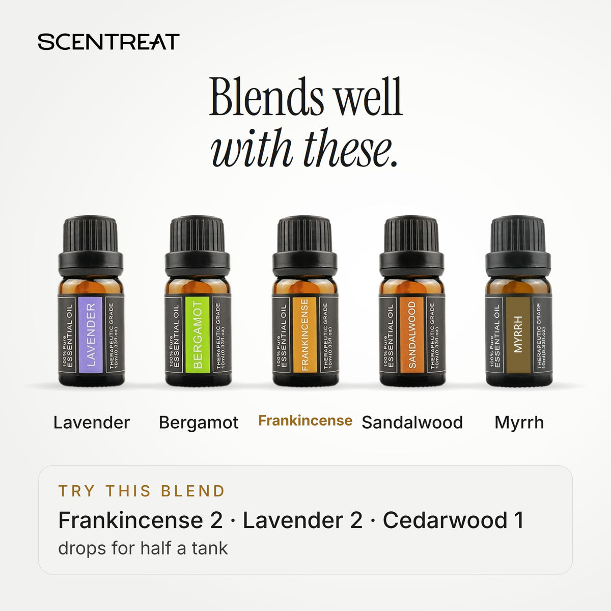 Frankincense essential oil blends well with Lavender, Bergamot, Sandalwood