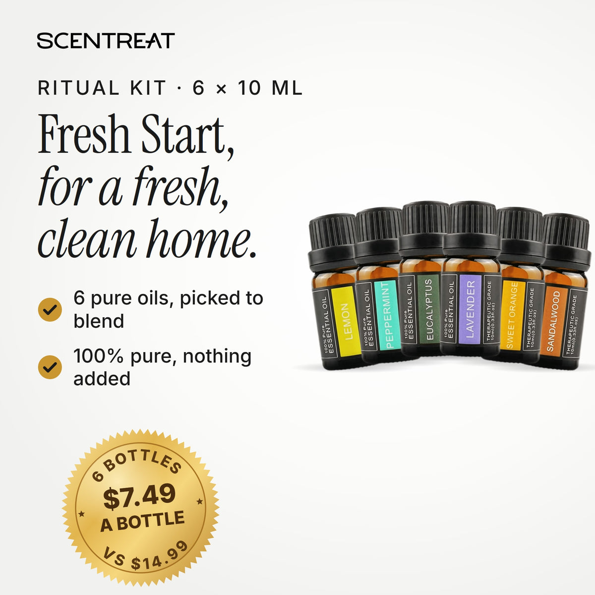 Fresh Start Ritual essential oil set, 6 pure oils for a fresh, clean home