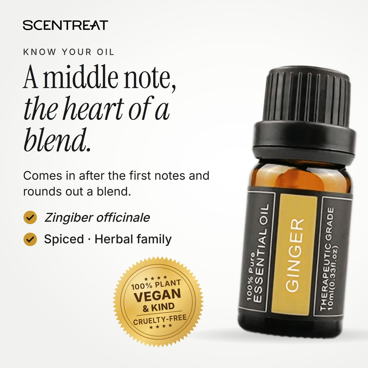 Ginger essential oil (Zingiber officinale), a middle note