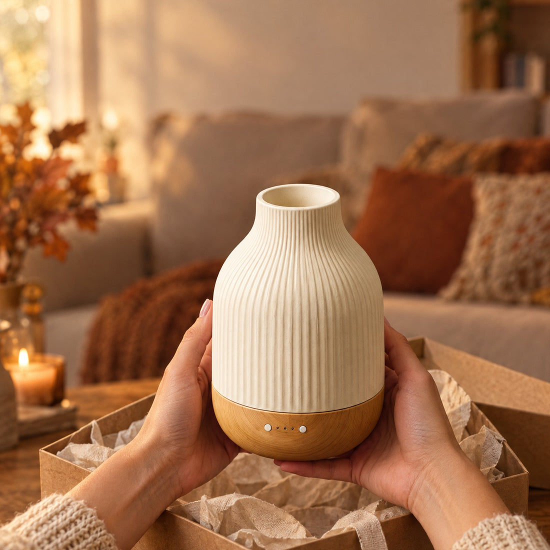 Ceramic diffuser on a wooden table