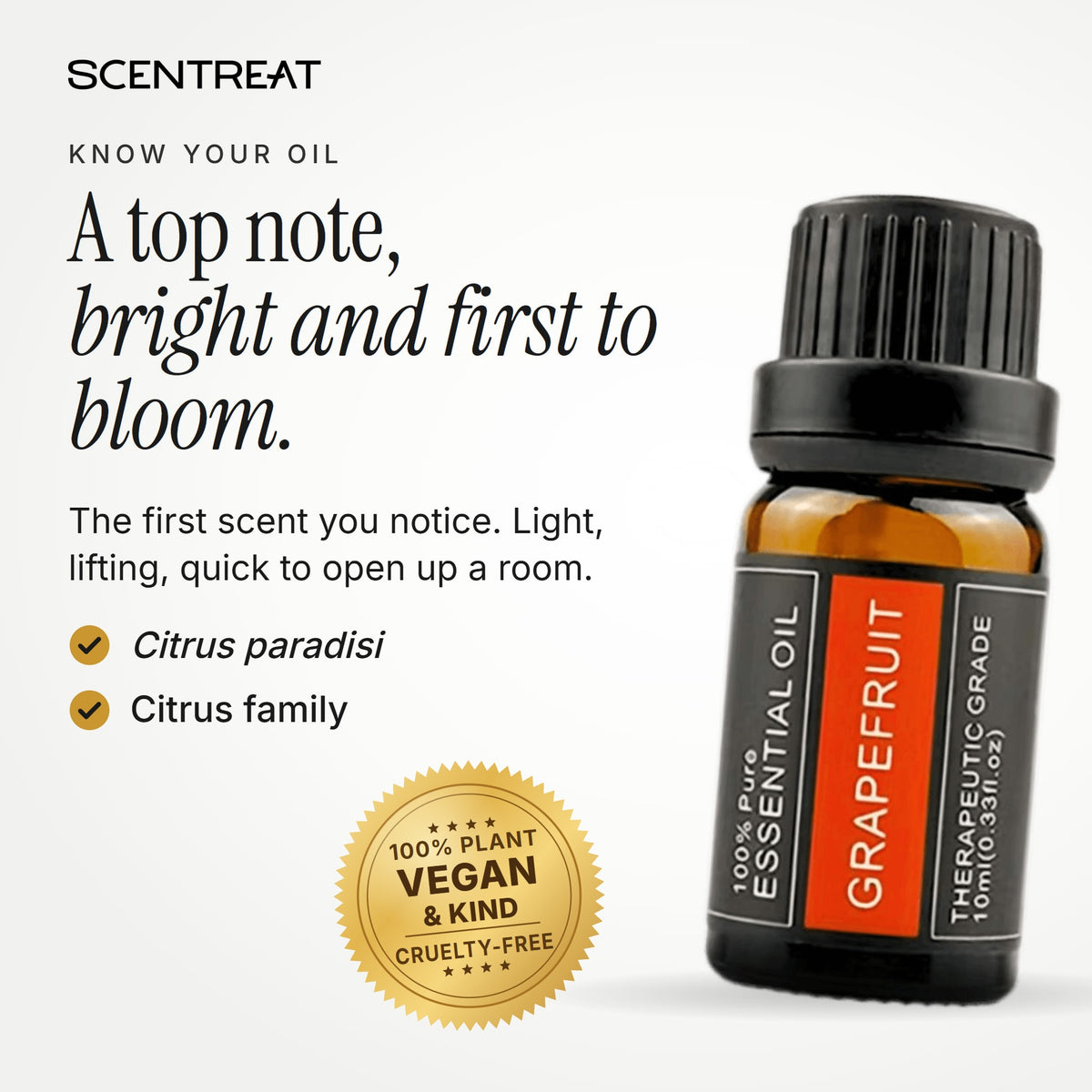 Grapefruit essential oil (Citrus paradisi), a top note