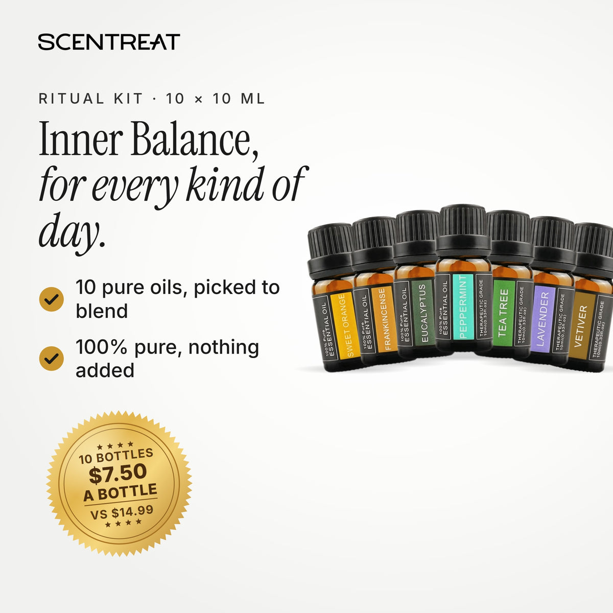 Inner Balance Ritual essential oil set, 10 pure oils for your diffuser