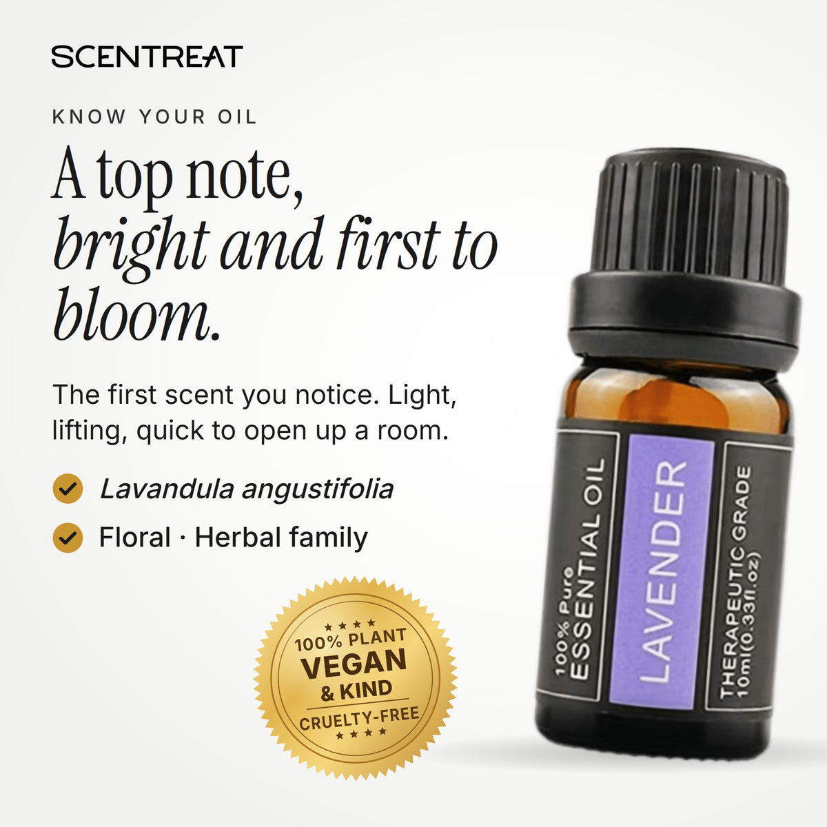 Lavender essential oil (Lavandula angustifolia), a top/middle note