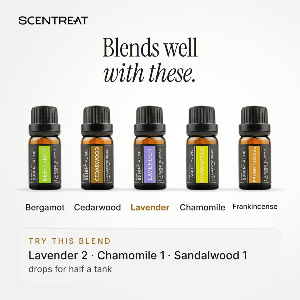 Lavender essential oil blends well with Bergamot, Cedarwood, Chamomile