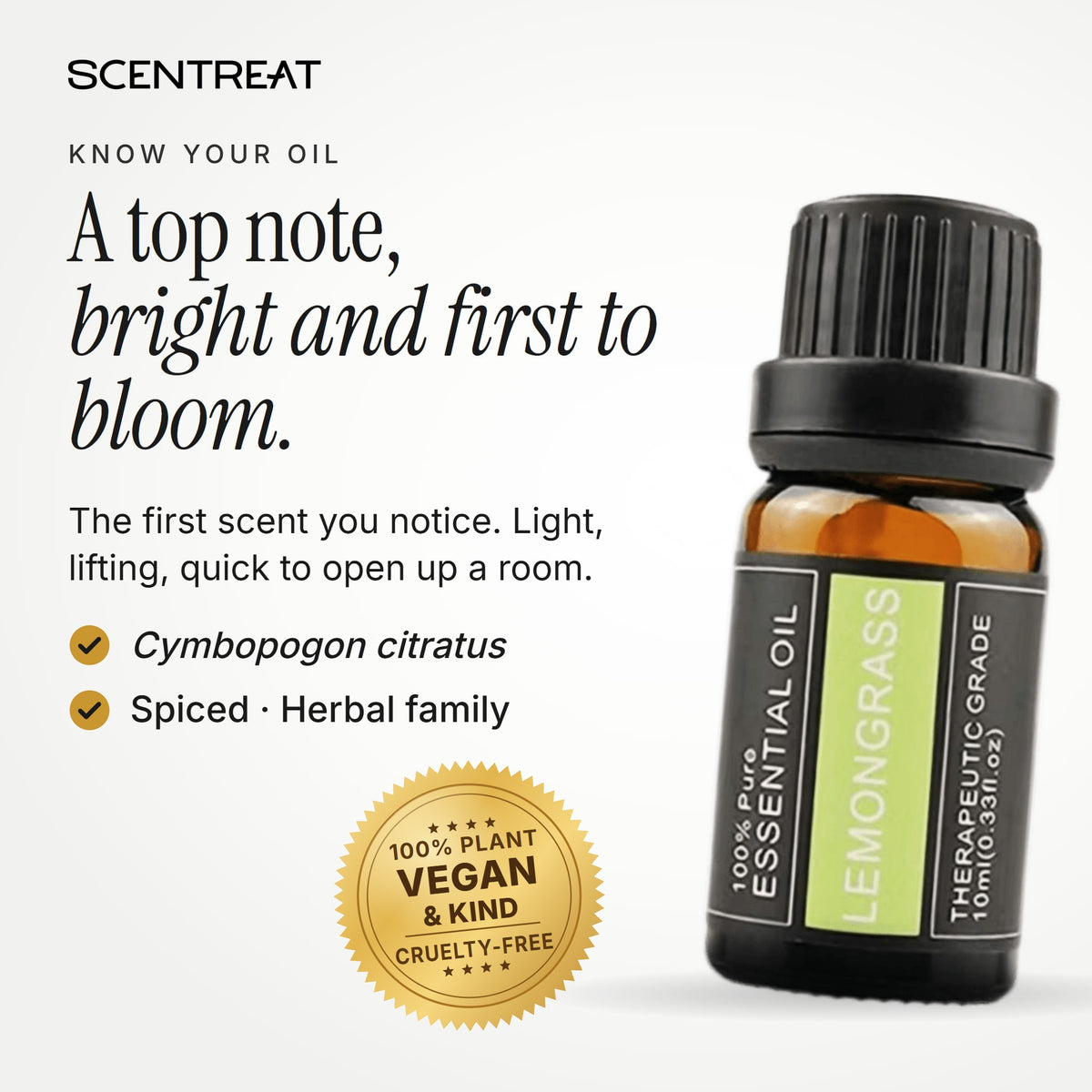 Lemongrass essential oil (Cymbopogon citratus), a top note