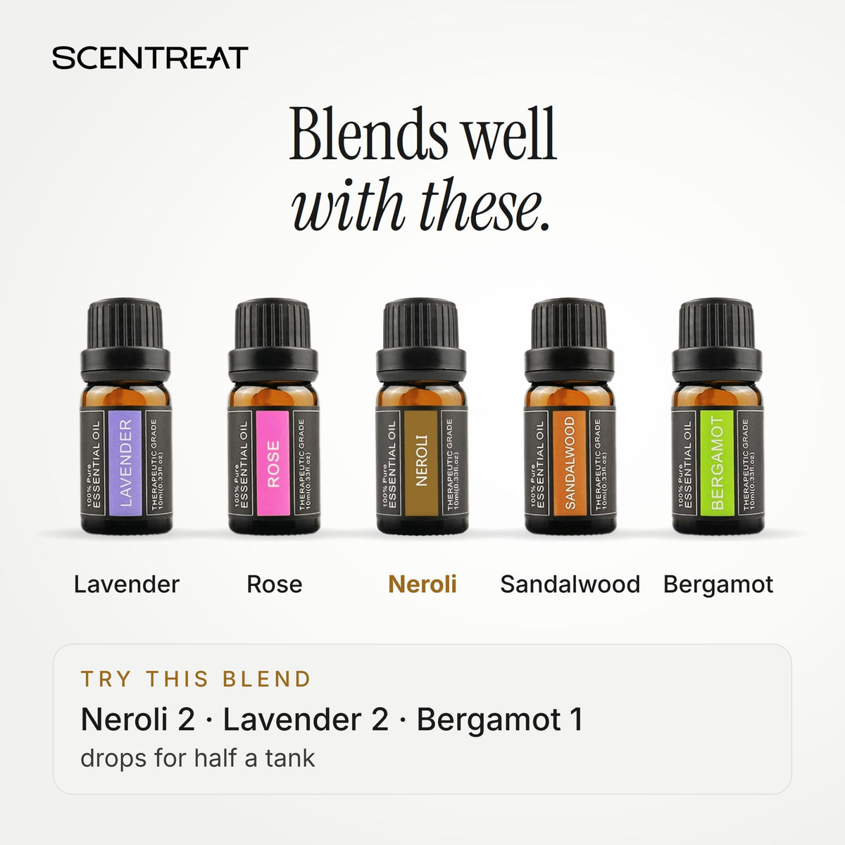 Neroli essential oil blends well with Lavender, Rose, Sandalwood