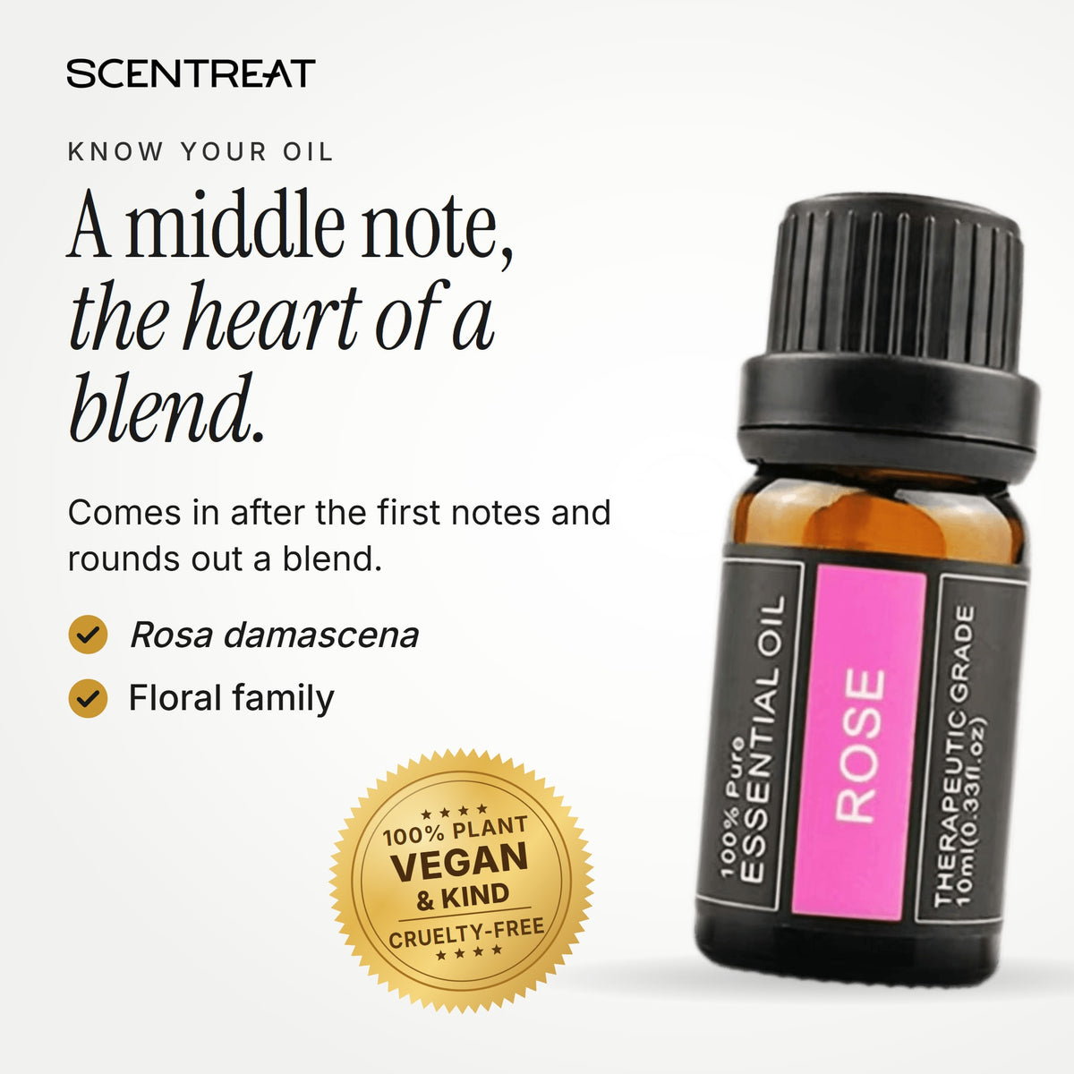 Rose essential oil (Rosa damascena), a middle note