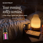 Rose essential oil in a diffuser in a cozy room