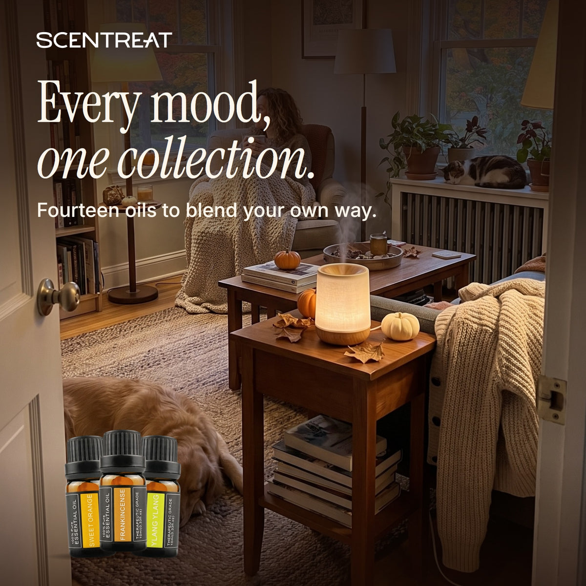 Signature essential oil ritual at home with a diffuser