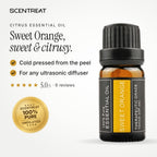100% pure sweet orange essential oil, sweet, citrusy, fruity, fresh