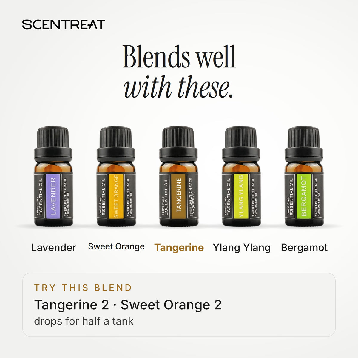 Tangerine essential oil blends well with Lavender, Sweet Orange, Ylang Ylang