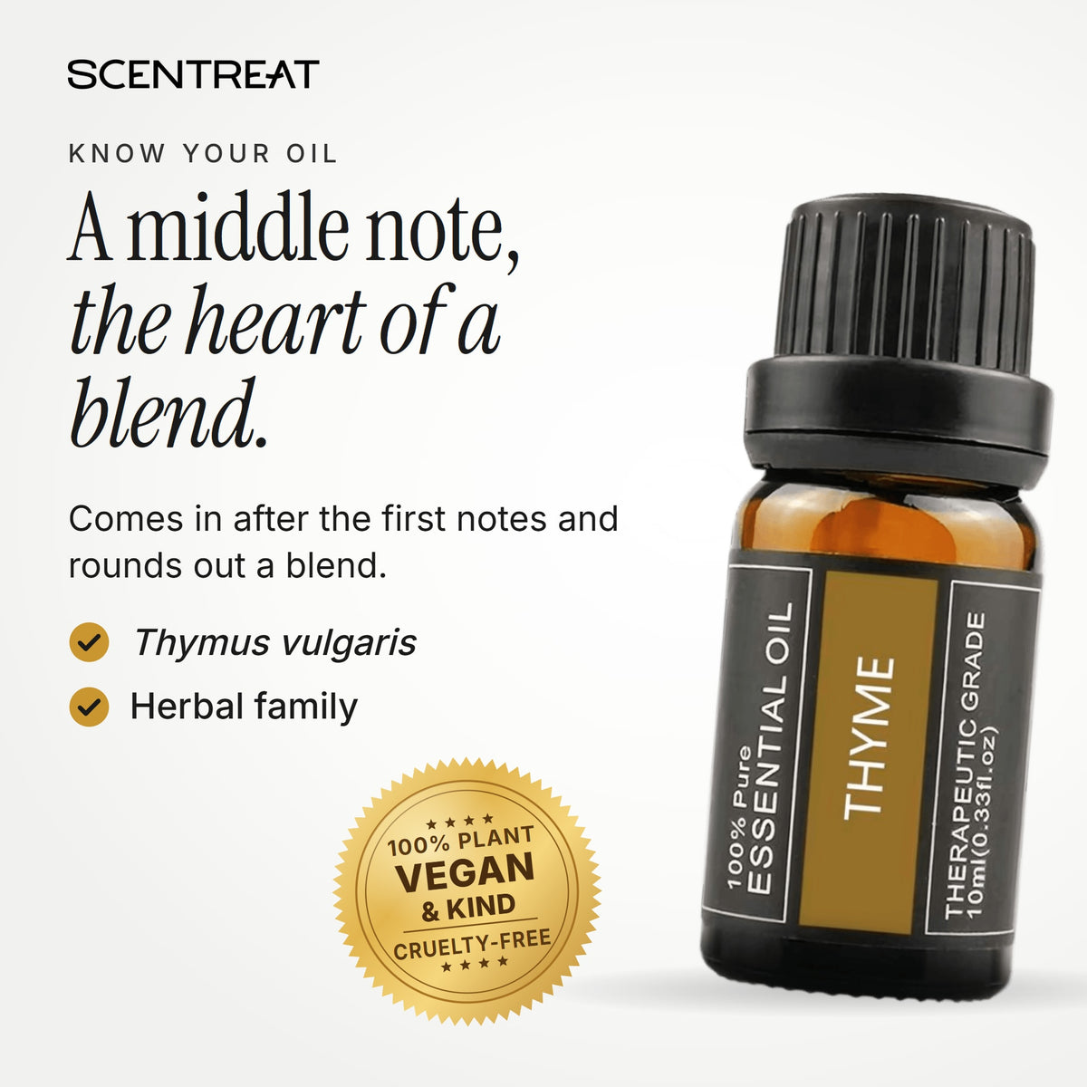 Thyme essential oil (Thymus vulgaris), a middle note
