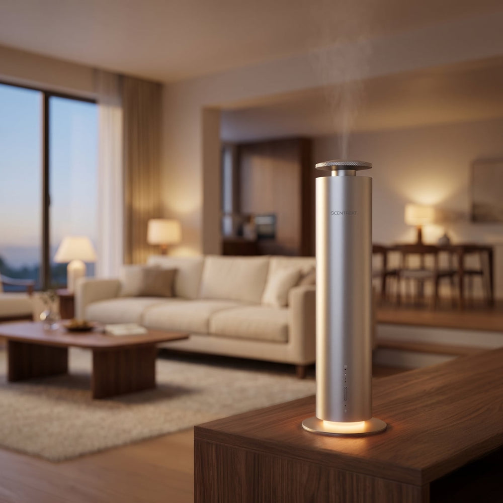 Tower diffuser in a large open living room