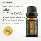 100% pure vetiver essential oil, earthy, woody, smoky, and sweet