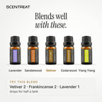 Vetiver essential oil blends well with Lavender, Sandalwood, Cedarwood