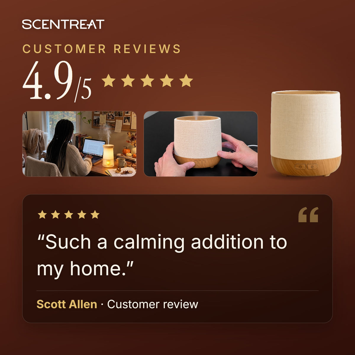 Wood essential oil diffuser reviews, 4.9 out of 5 from 60 reviews