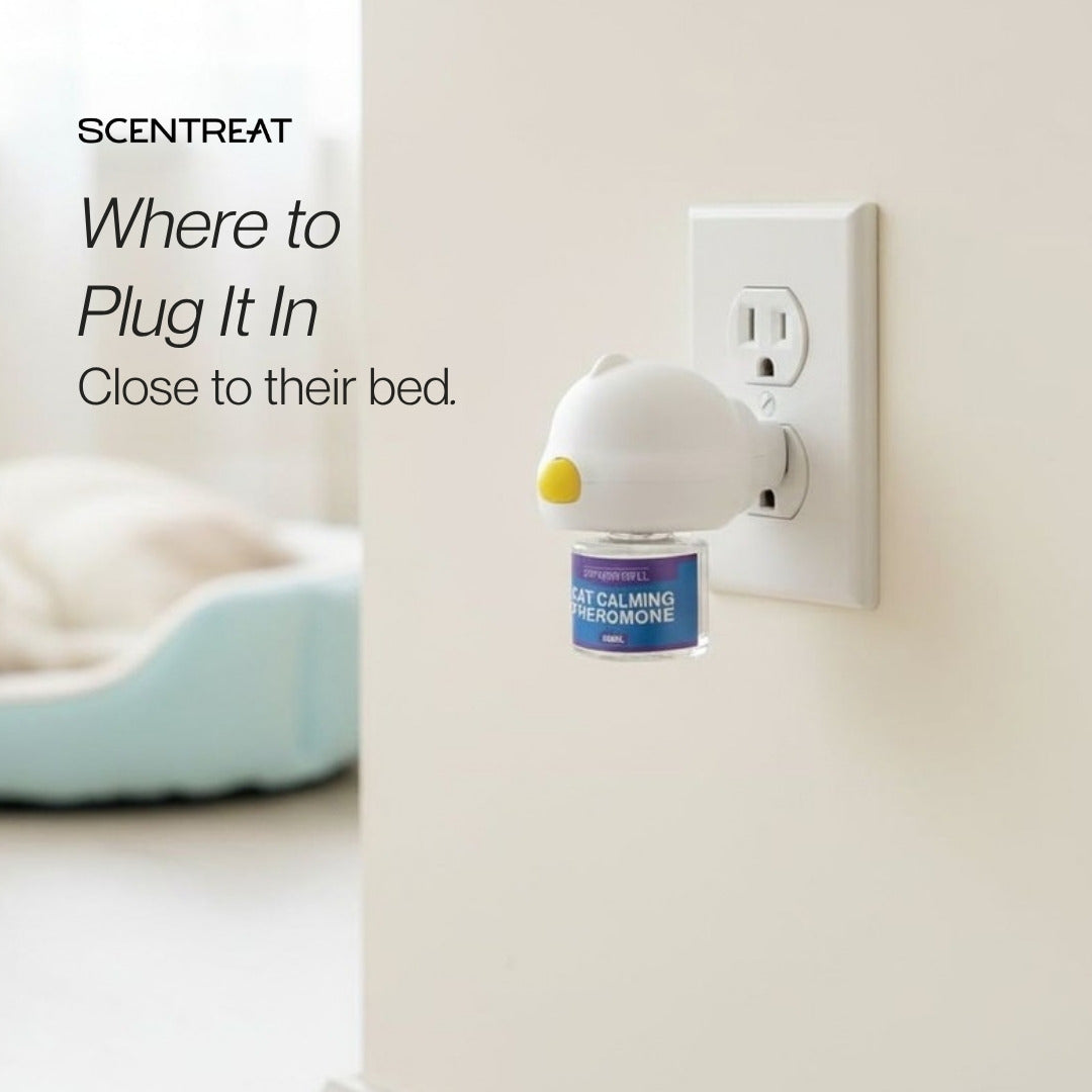 Where to plug in a pet calming diffuser: close to the pet bed